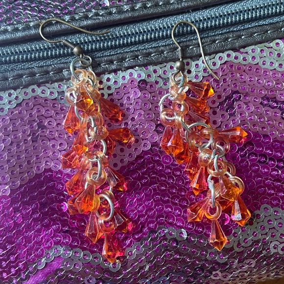 ORANGE BEADED DANGLY FRENCH HOOK EARRINGS - Picture 1 of 1